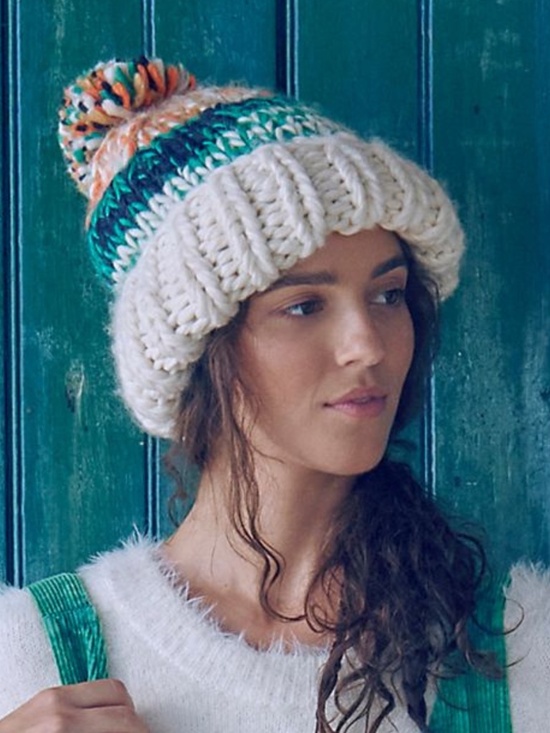 NEW Free People Tide Stripe Knit Pom Beanie Ivory main image 5